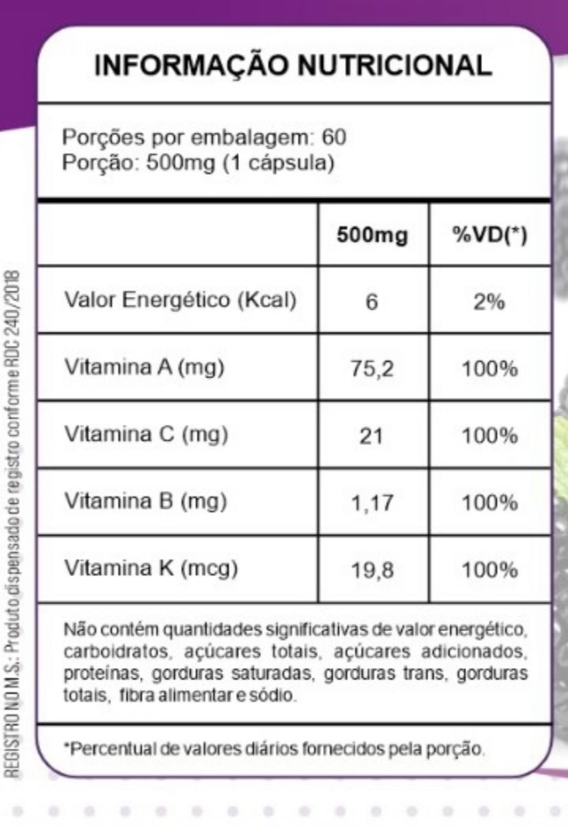 Tabela Nutricional do Amora Miúra + VIT